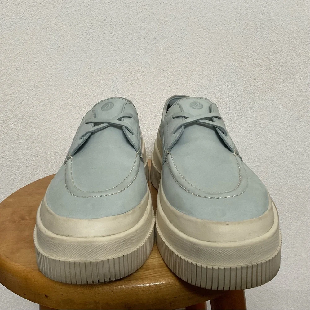 Sperry Highland Platform Baby Blue Boat Shoe Lace Loafers Size 9M Preppy Trendy